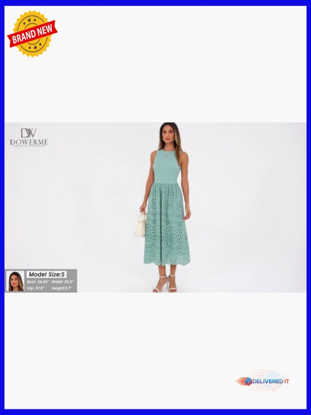 Sleeveless Crewneck A-Line Boho Lace Eyelet Cotton Tank Maxi Dress with Pockets - Picture 7 of 7